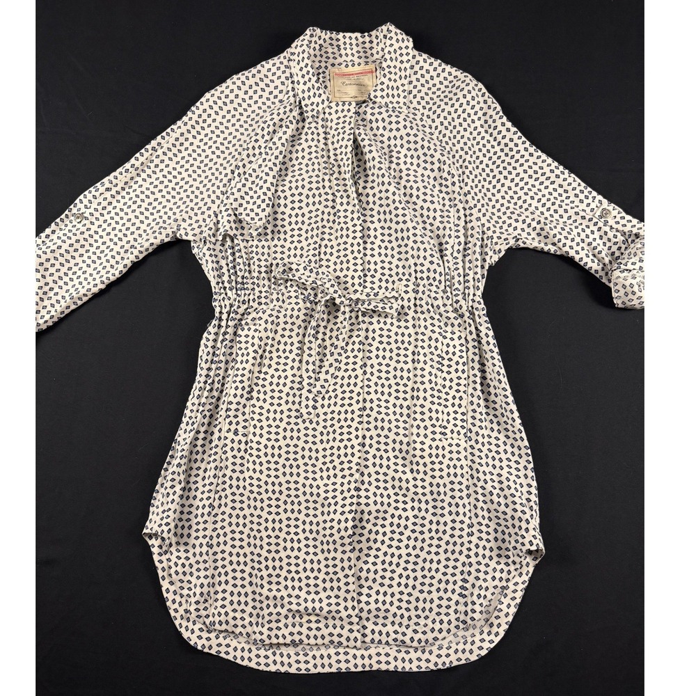 Cartonnier Anthropologie Diamond Shirt Dress Ivory Navy XS Boho Workwear Office‎